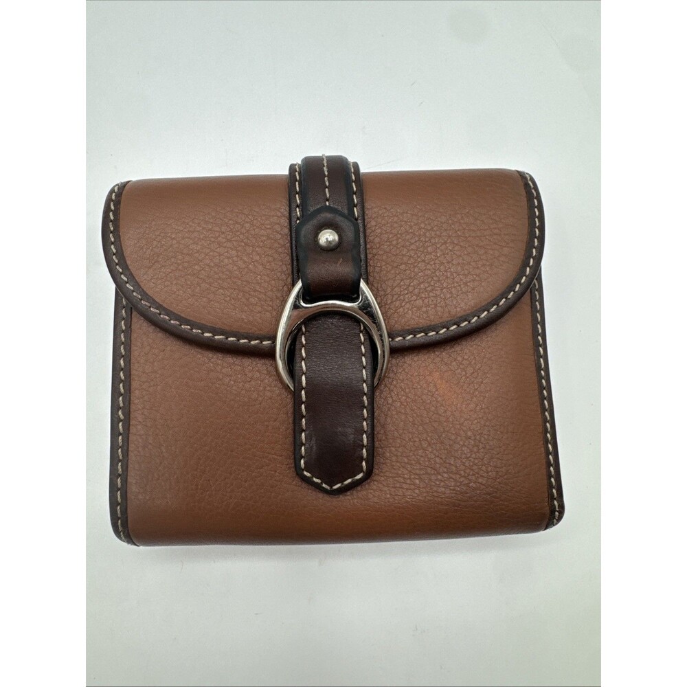 Vintage Dooney & Bourke Bifold Pebbled Brown Leather Wallet -Dark Brown Trim